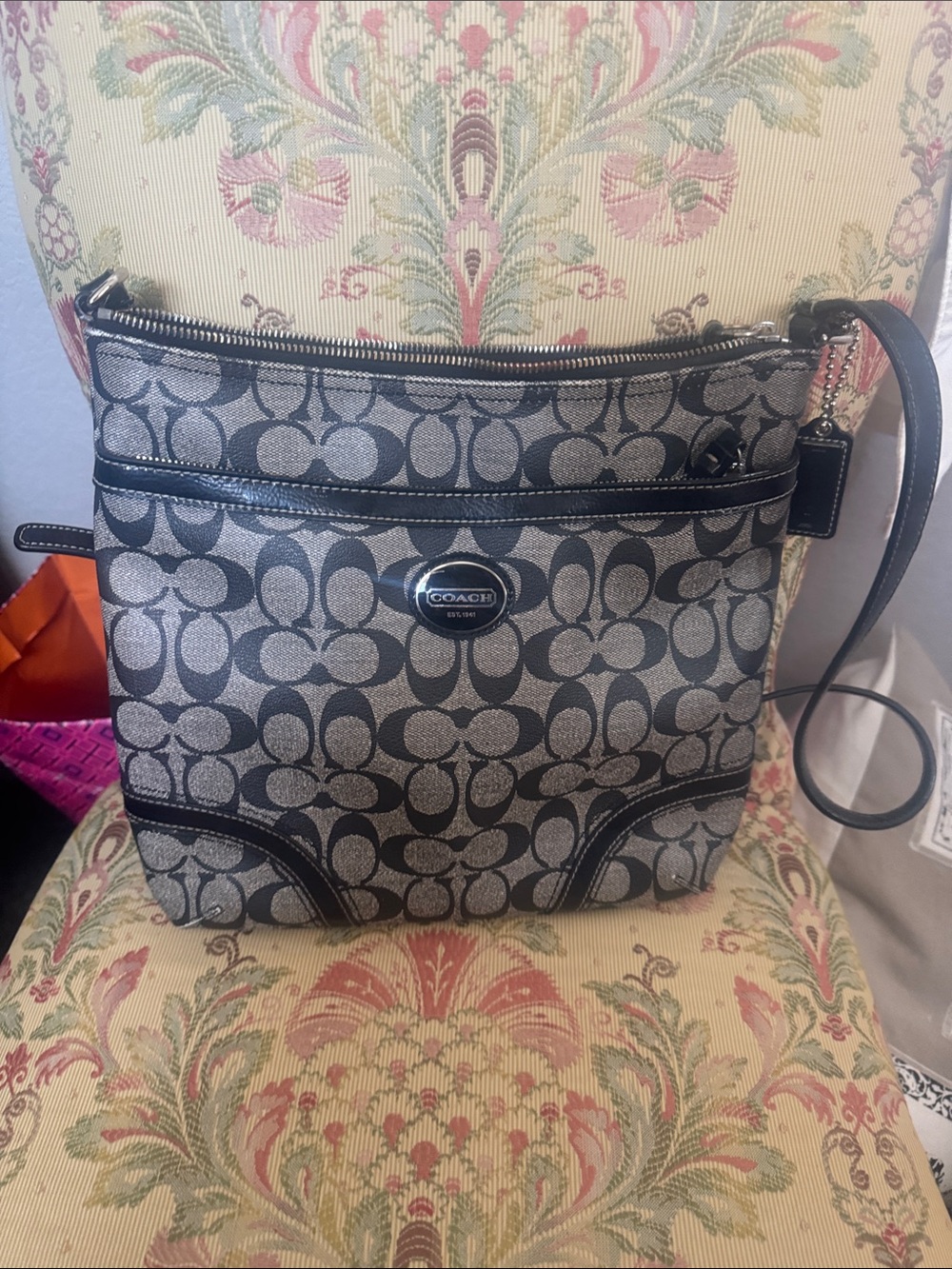Coach Black and Gray Signature Crossbody Bag